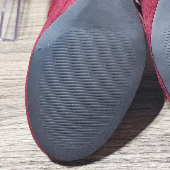 Jellypop Gita Stappy Wedge Flock Sandals Size 7M Maroon Round Toe Comfort - Picture 12 of 13